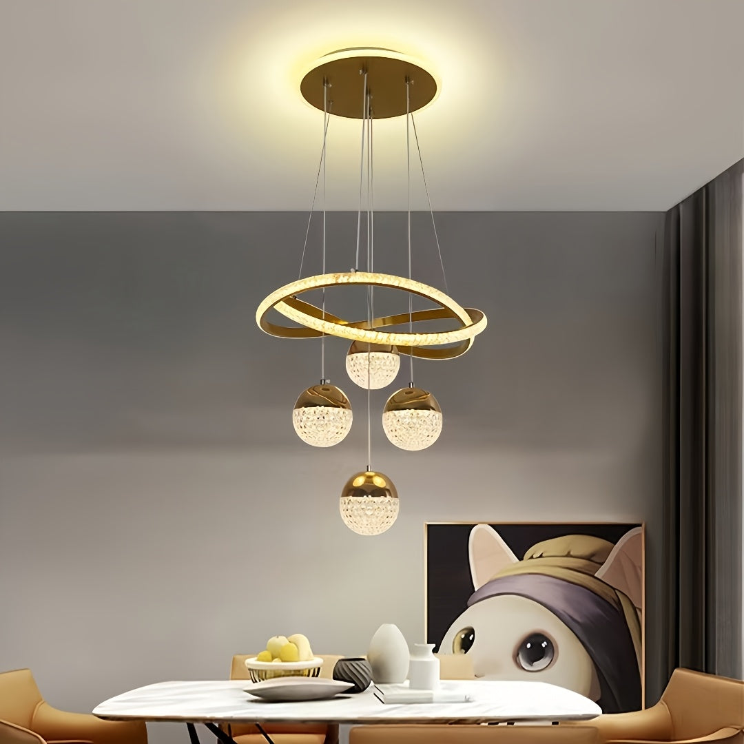 Modern LED Ceiling Light with 4 Acrylic Ball Pendants - Dimmable, Easy to Install for Various Decor Settings