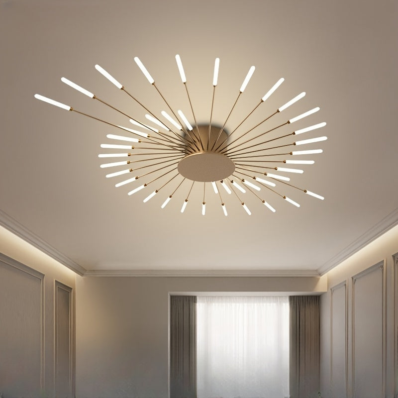 Contemporary LED ceiling lamp in warm white perfect for indoor living spaces such living room, dining room, or bedroom.