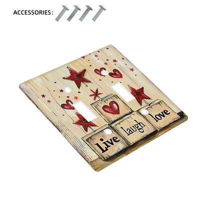 1 Rustic Light Switch Panel with "Live, Love, Laugh" Star Design for 1 or 2 switches, perfect for rustic wall decor in bedrooms, bathrooms, and living rooms - power supply and battery not included.