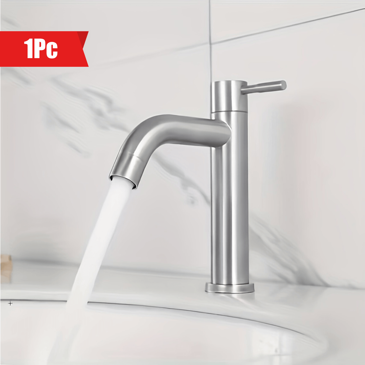 304 Stainless Steel Faucet with Single Cooled Ceramic Valve Core and Single Handle for Bathroom Cabinet Basin