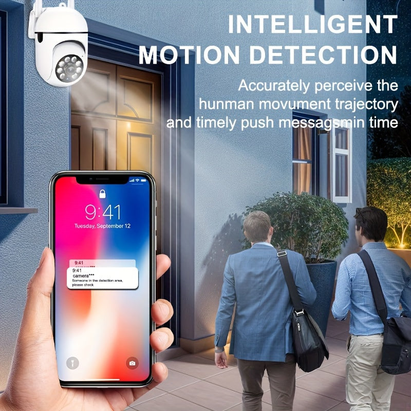 High-definition Wi Fi Smart Home Security Camera with 3MP resolution, featuring a 355 ° Pan Tilt Zoom, Color Night Vision, Two-way Audio, Pet Movement Tracking, suitable for indoor/outdoor use. The camera is wireless and equipped with Motion Detection