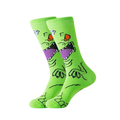 5 men's cartoon novelty crew socks - comfortable, breathable, soft & elastic for spring & summer.