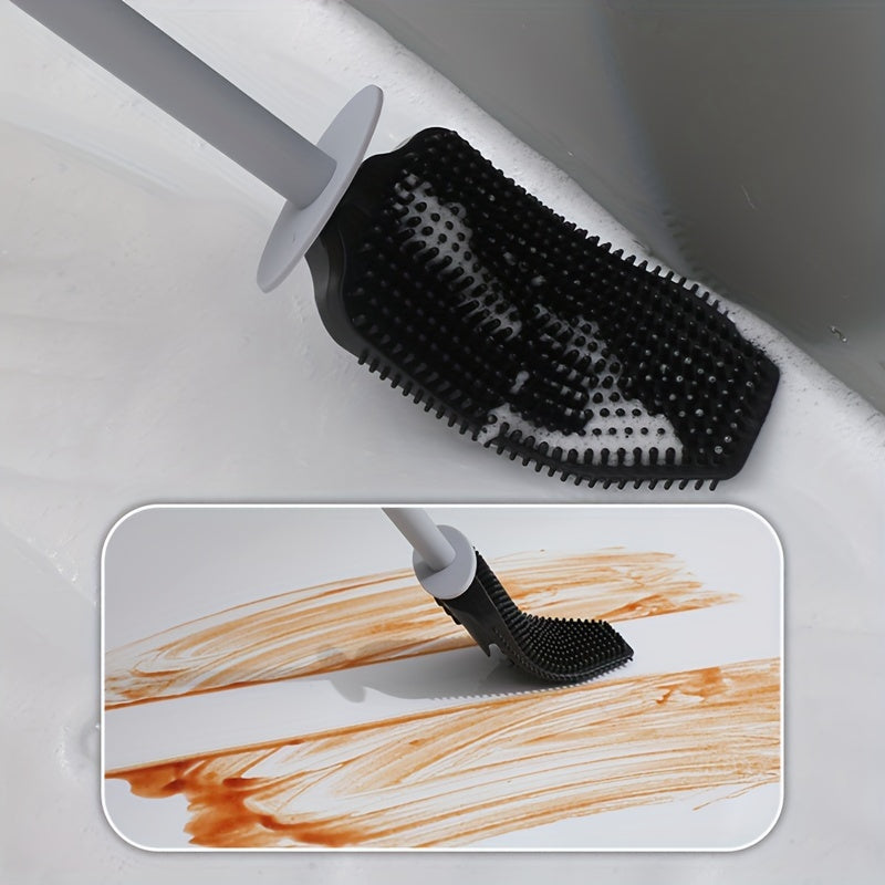 New durable ABS+PP+TPR brush head with extended handle, wall-mounted installation, includes toilet brush holder and base.