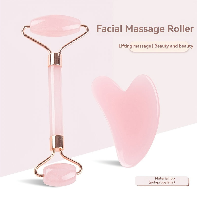 Pink Heart-Shaped Facial Roller & Gua Sha Set - Beauty Tools for Face and Eye Relaxation