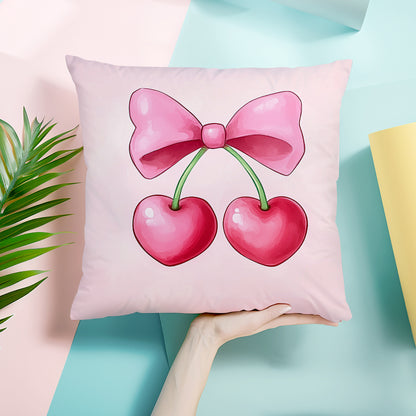 4 pink bow pillow covers for sofa, 45*45cm, single-sided print, peach skin material