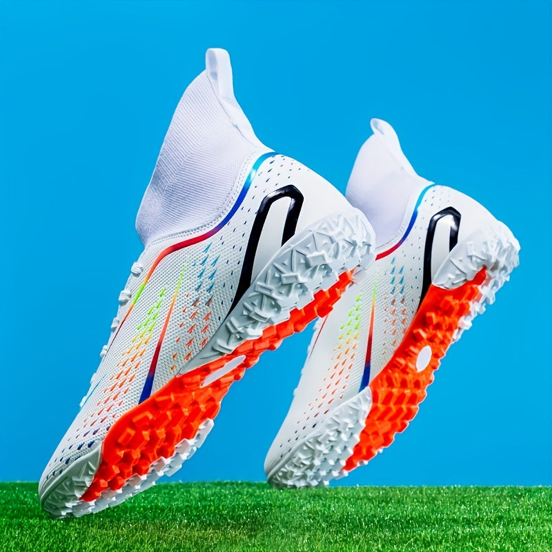 Breathable high-top soccer cleats for all seasons, perfect for training and competition, with non-slip features.