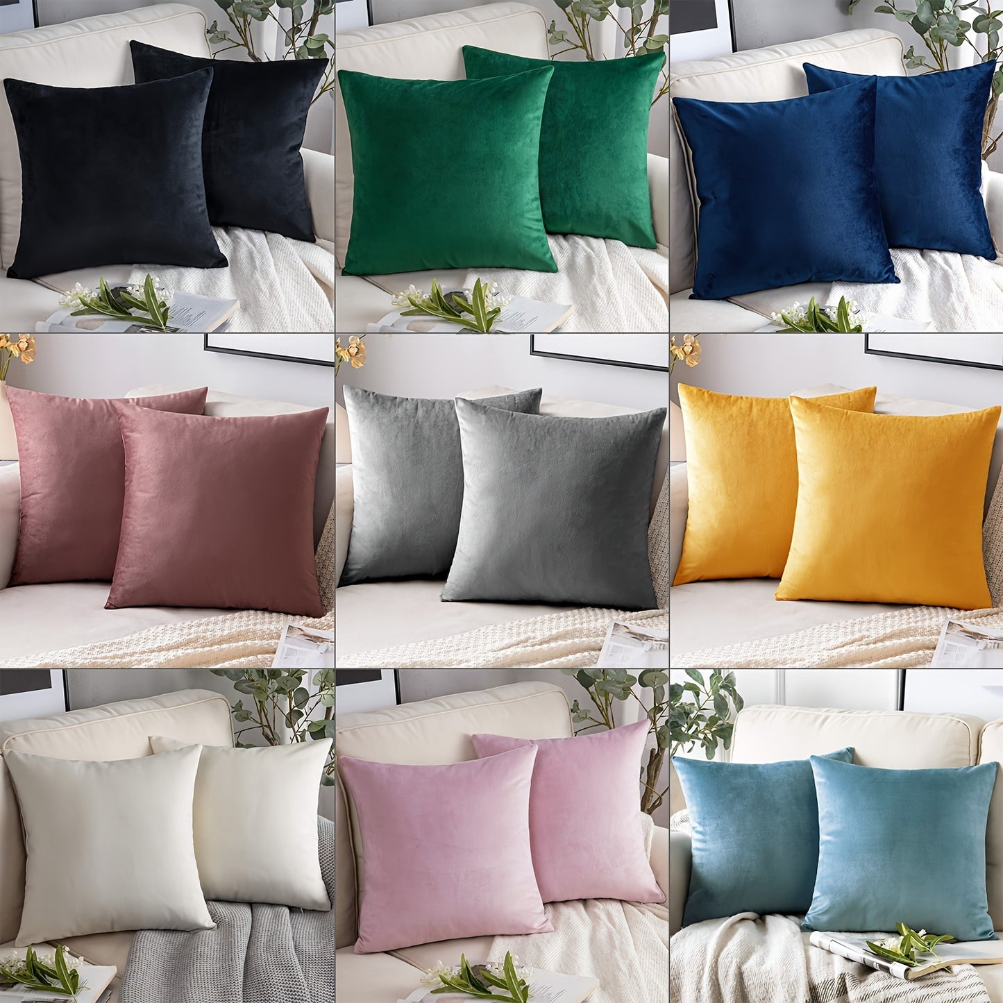 Set of 2 velvet soft square throw pillow covers, 45.72*45.72cm, modern farmhouse style, no pillow inserts included.