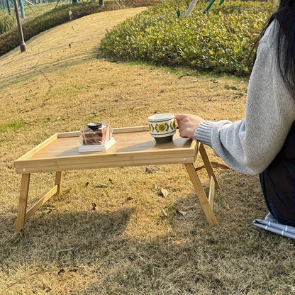 Bamboo folding table with tray, adjustable for bed, sofa, outdoors. Perfect gift for Father's Day and Mother's Day.