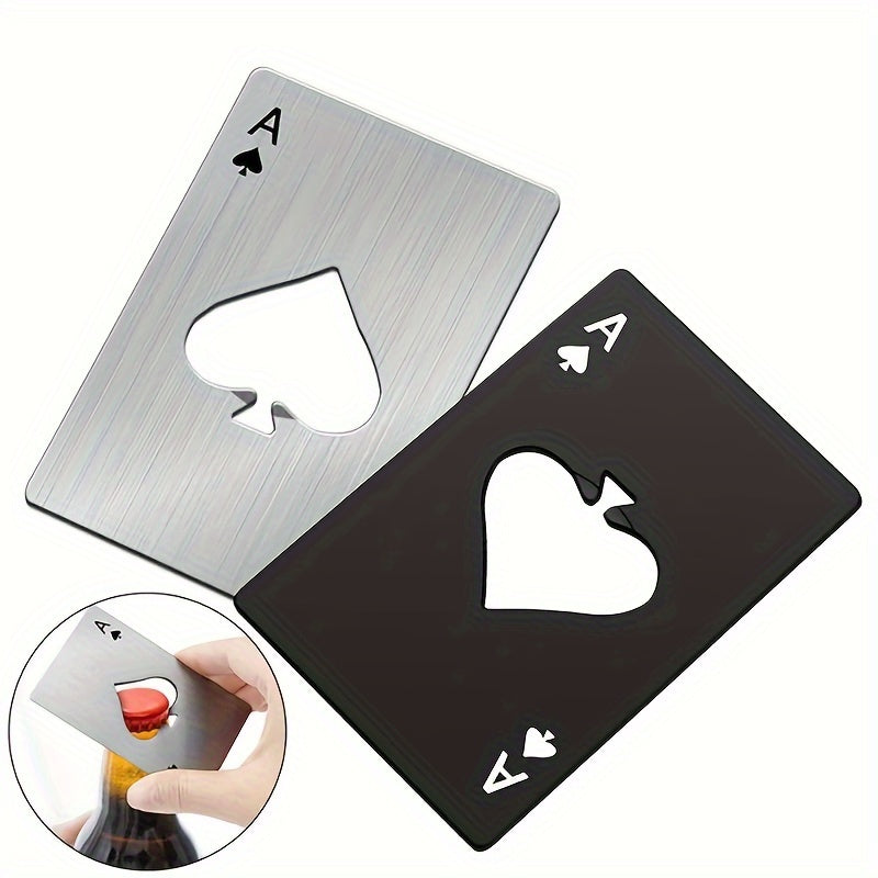 Stainless steel, credit card-sized bottle opener designed like a poker chip, perfect for bars and restaurants, makes a great gift.