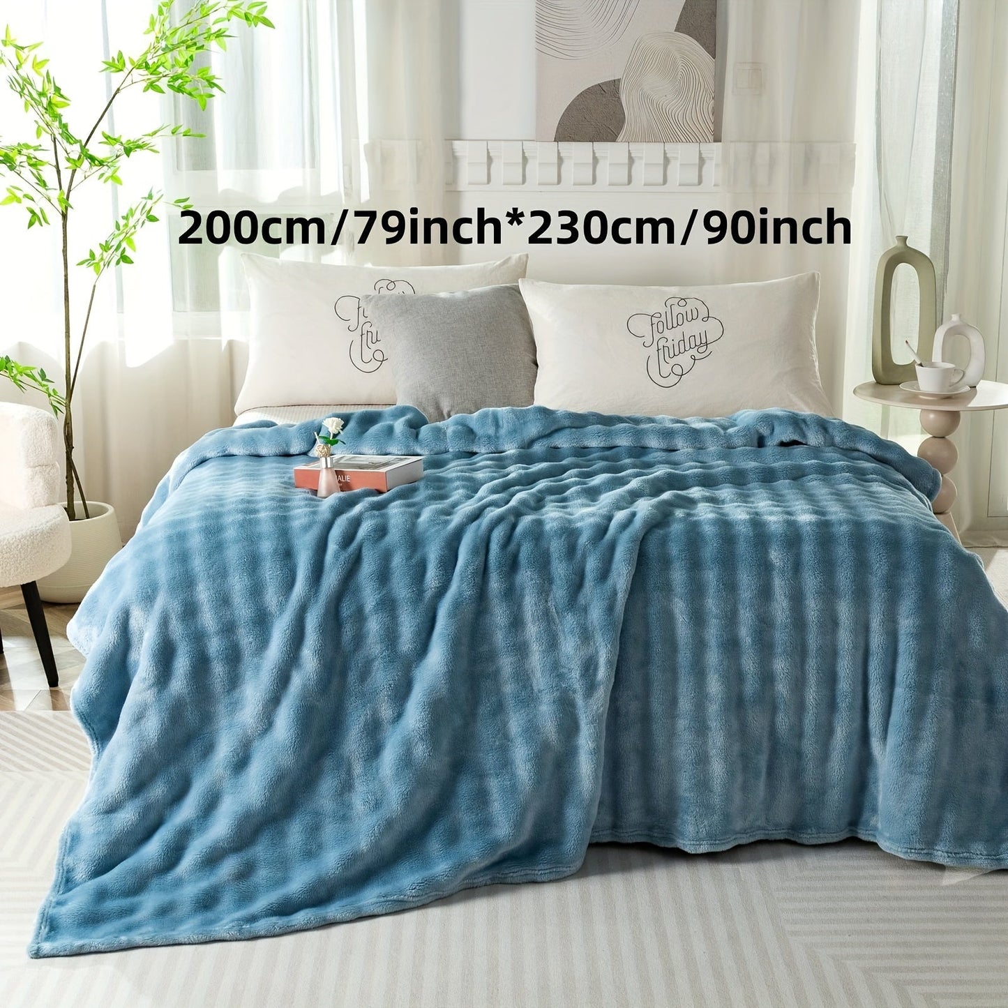 Modern Hypoallergenic Polyester Bed Blanket - Luxuriously Soft Faux Rabbit Fur Plush Throw for Bedroom, Sofa, Office, and Travel - Suitable for All Seasons - Easy to Clean Machine Washable Blanket with Simple Design - Lightweight Cover for Any Purpose