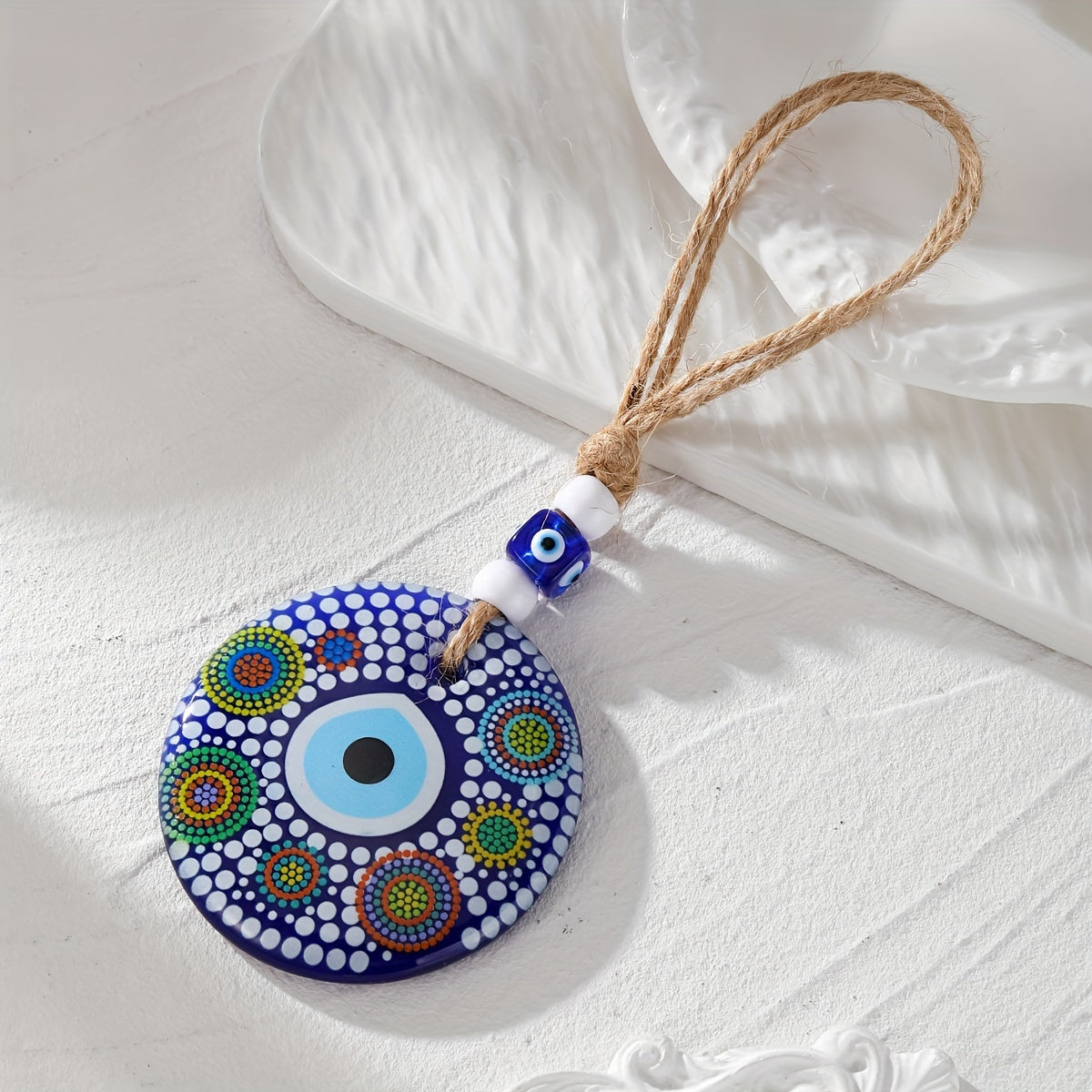 Trendy Evil Eye Keychain - Large Acrylic Evil Eye Charm on Hemp Rope, Stylish Accessory for Women's Car or Bag