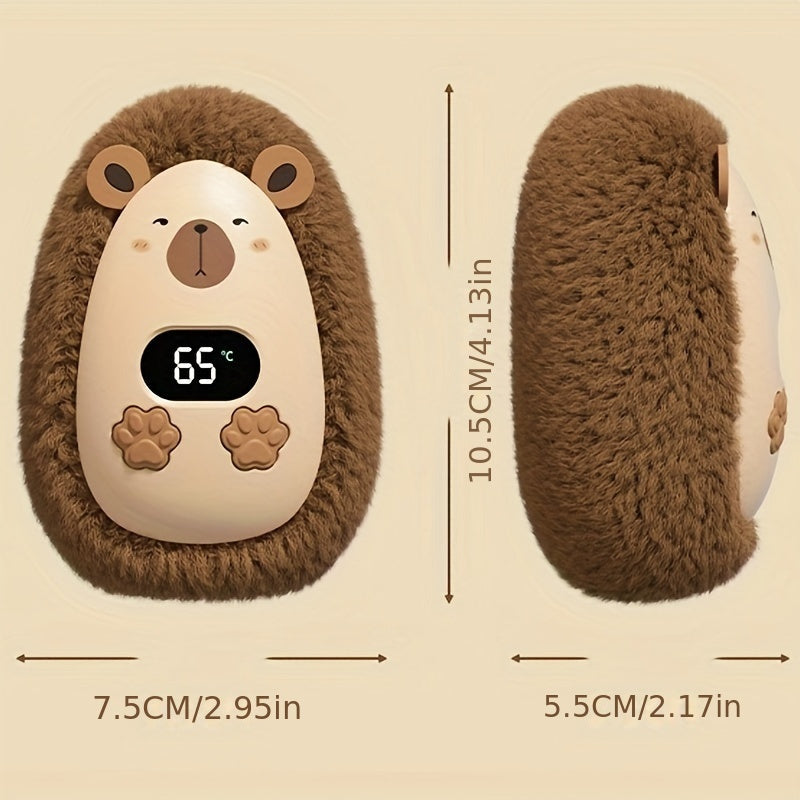 Cute Cartoon Design Portable Hand Warmer with Fluffy Cover, Rechargeable via USB, 1200mAh Lithium Battery, 3W Round Plastic Electric Space Heater, Quickly Heats up in 5 Seconds