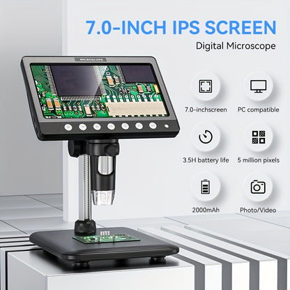 INSKAM 17.78cm Digital Microscope with 10-1200X magnification, 8 LED illumination, USB/Rechargeable battery, computer-compatible for biology, coin appraisal, soldering, and education.