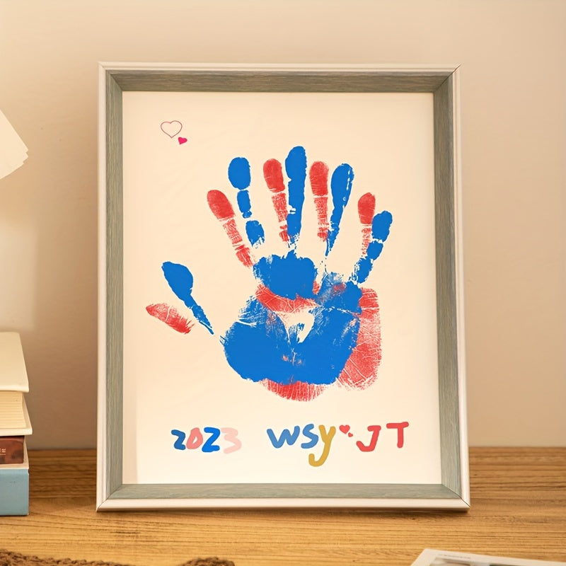 Handprint Keepsake Frame Set for Couples - Create your own painted palm print memory art with this DIY kit. Perfect for anniversaries or as a Valentine's Day gift, this wooden frame holds a single picture.