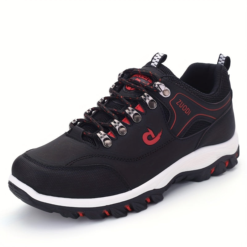 Men's durable lace-up hiking shoes, suitable for hiking, trail running, and casual sports activities, with slip-resistant soft soles for outdoor comfort.