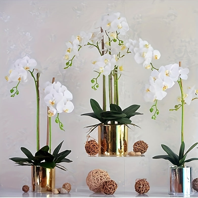 Elegant white artificial orchid stem for home and garden decor, anniversaries, holidays, and more.