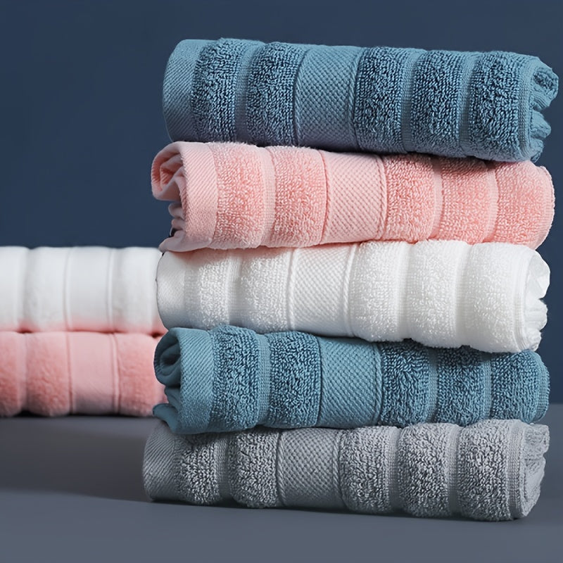 4-piece striped cotton washcloth set with strong water absorption, perfect for home bathroom use. Each cloth measures 35.0*35.0cm and can also be used as a small square towel or handkerchief.