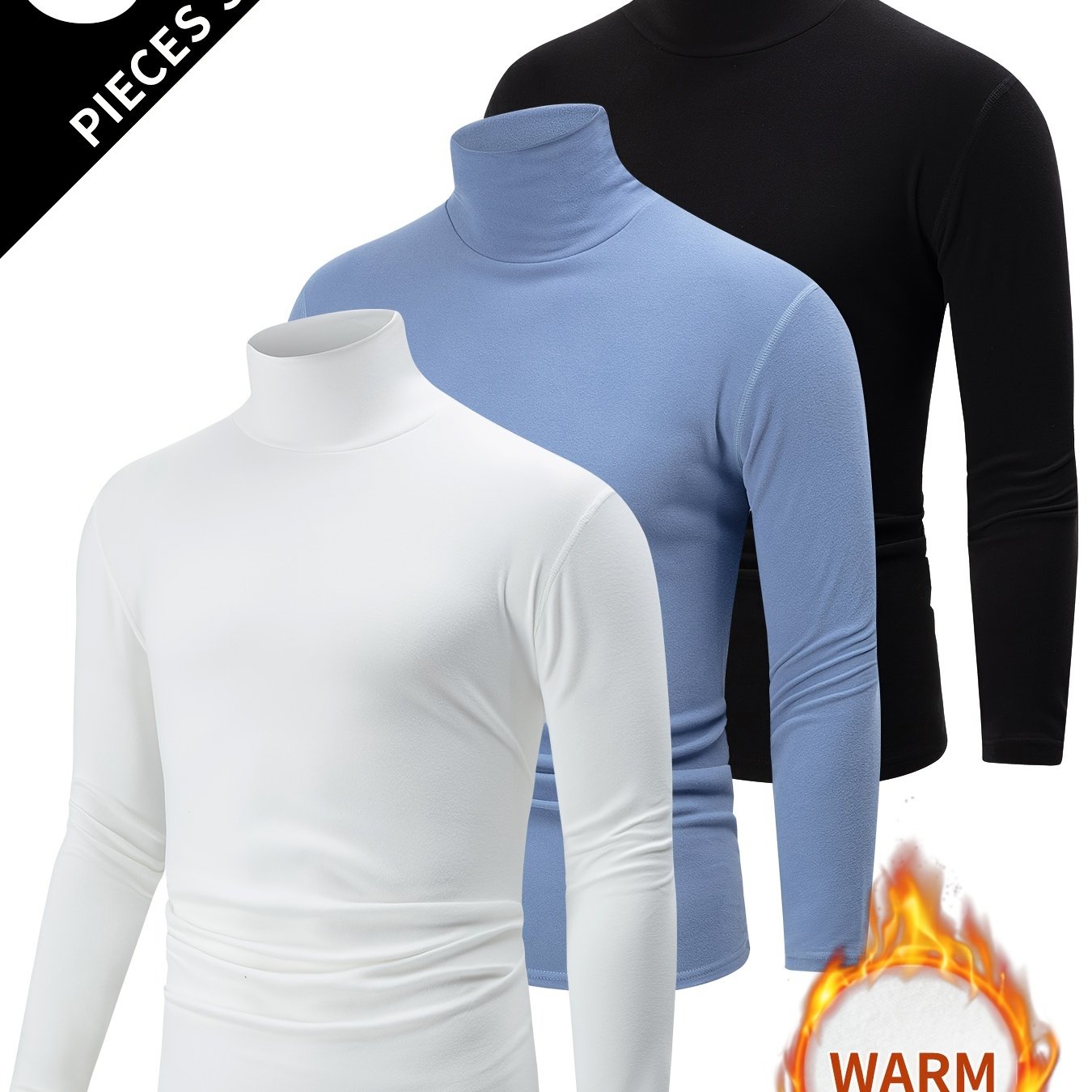 3 Men's Thermal Turtleneck Tees - Cozy, Stretchy & Perfect for Fall/Winter