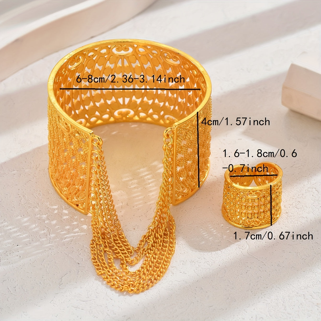 Set of 2 Bracelet Rings for Women, Elegant and Stylish in 18K Gold Plating, Perfect for Weddings, Banquets, and Parties