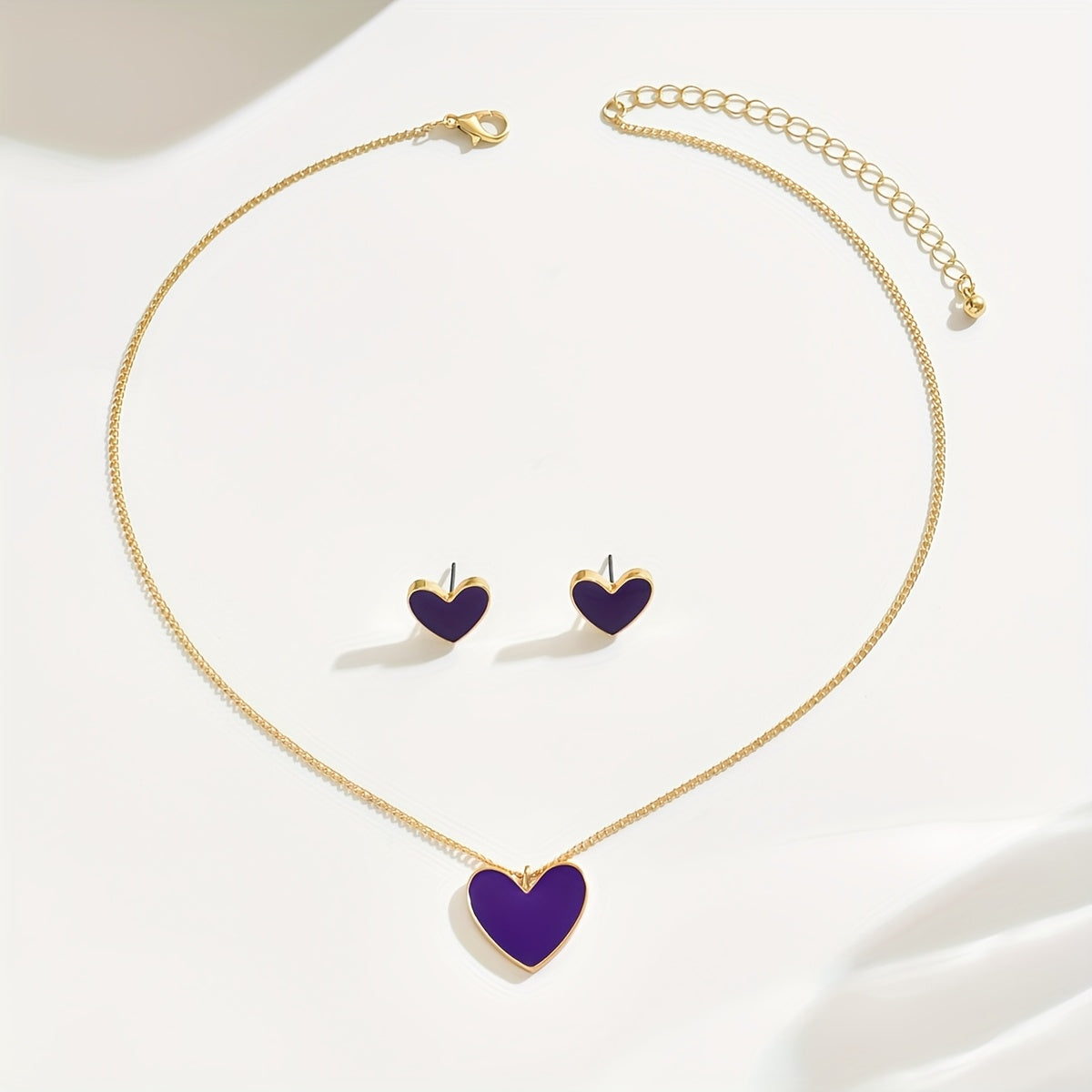 Elegant & Cute 3-piece Heart Jewelry Set - Stud Earrings and Necklace Combo, Ideal for Casual Wear or Gifting