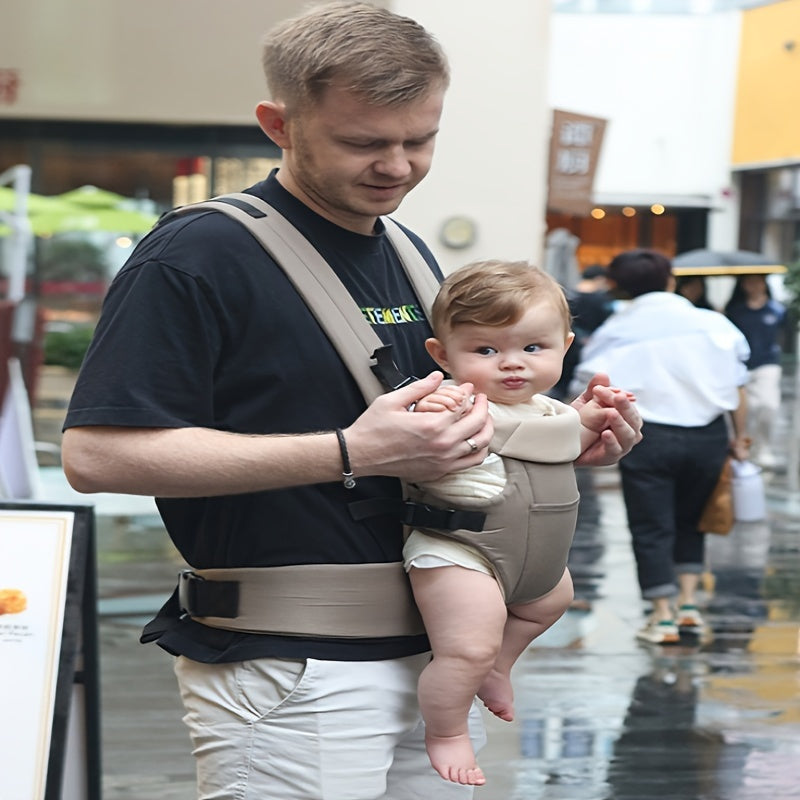 Adjustable polyester baby carrier for infants and toddlers up to 15.88KG, with ergonomic design and front carry wrap. Suitable for newborns to 3-year-olds.