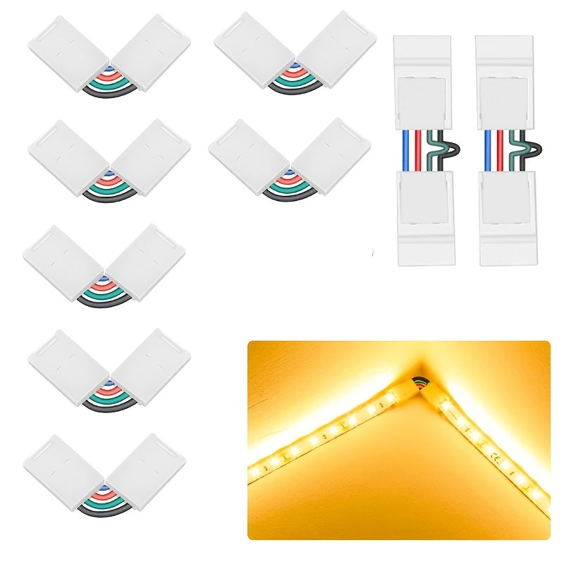 Регулируемые угловые L-образные соединители для 2/3/4-контактных светодиодных лент, подходящие для RGB лент шириной 8/10 мм 5050. Соединение с зажимом, сварка не требуется.