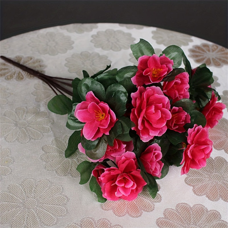 Artificial azalea swags with 21-bloom plastic stems for outdoor decor.