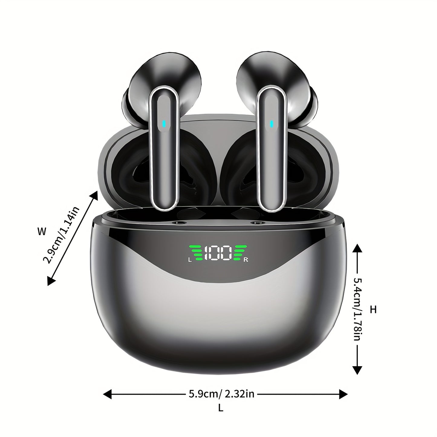 Wireless Earbuds with HD Mic, HiFi Stereo Sound, Deep Bass, Touch Volume Control, Noise Cancelling Voice Call, Type-C Charging, 300mAh Battery, LED Display, for Sports Running Earphones