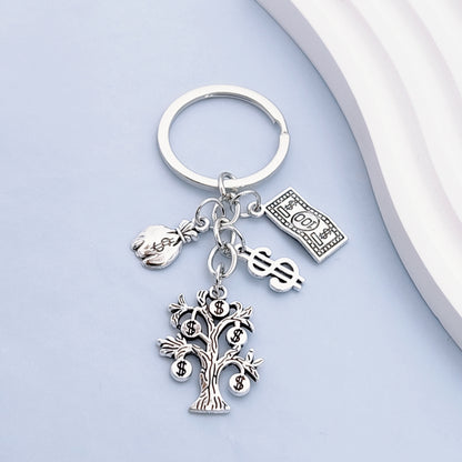 1 Fashion keychain with money tree, money bag, wallet, USD logo pendant, keychain, bag, and jewelry.