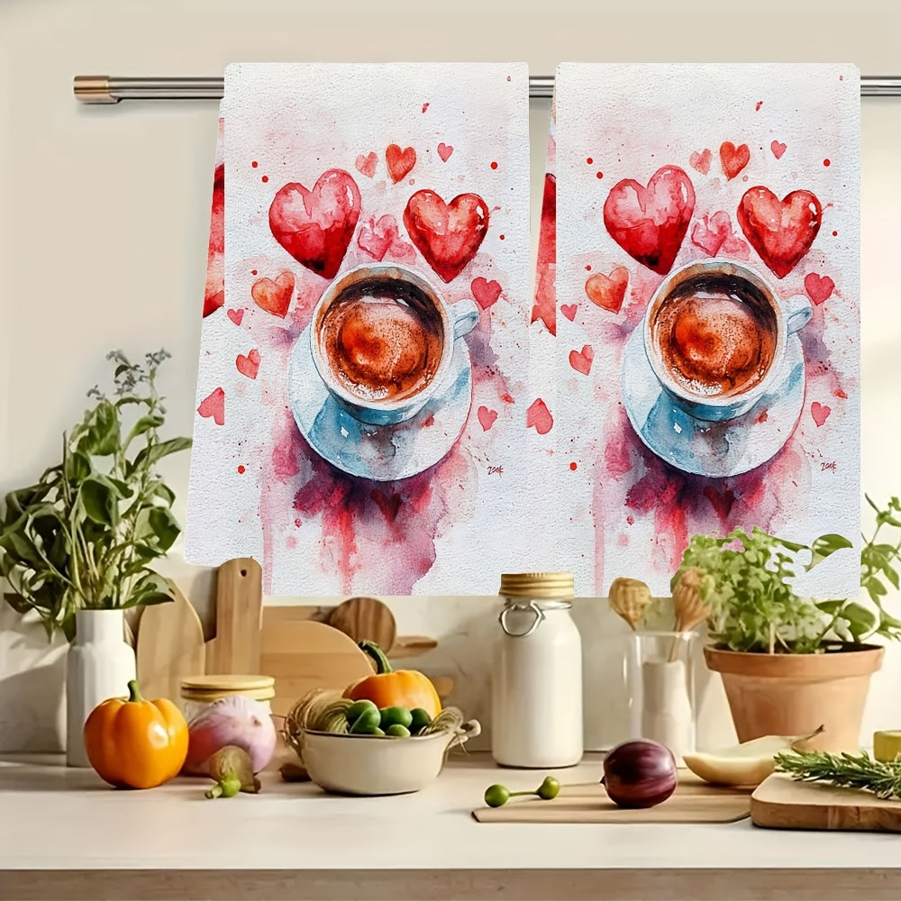 Pair of 2 Super Soft Kitchen Towels, Ideal for Valentine's Day or Anti-Valentine's Day, Created for Coffee Lovers. These Absorbent Dish Towels are Perfect for Holiday Decorating, Can be Easily Washed in the Machine, and Measure 40.64x60.96 cm.