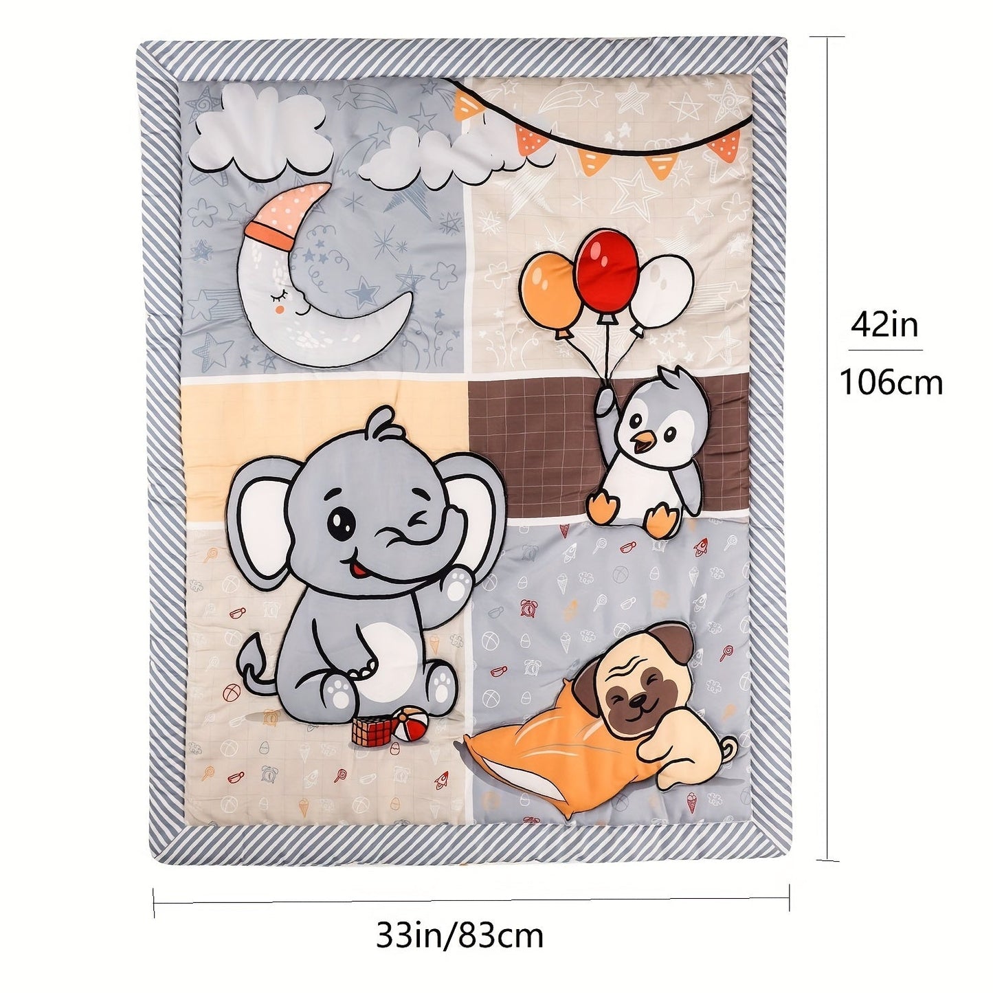 One piece of baby toddler blanket measuring 83.82x106.68cm, suitable for boys and girls. This all-season soft quilt can be used in the baby crib and features adorable elephant and penguin animal designs, perfect for nursery bedding.