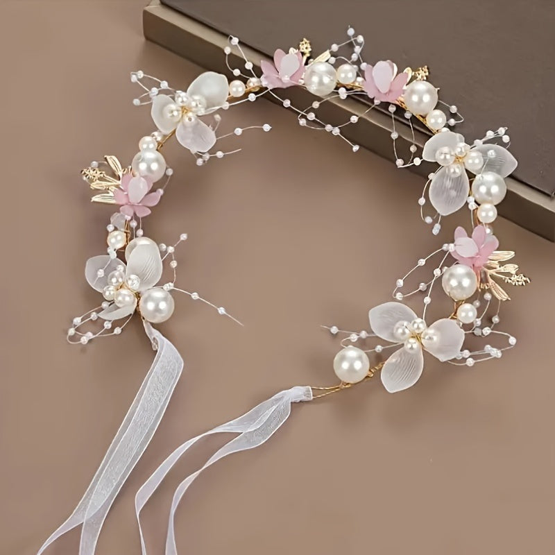 Beautiful Faux Pearl and Floral Headpiece - Perfect for Weddings, Balls, and Photography - Elegant Princess Inspired Hair Accessory for Women and Girls