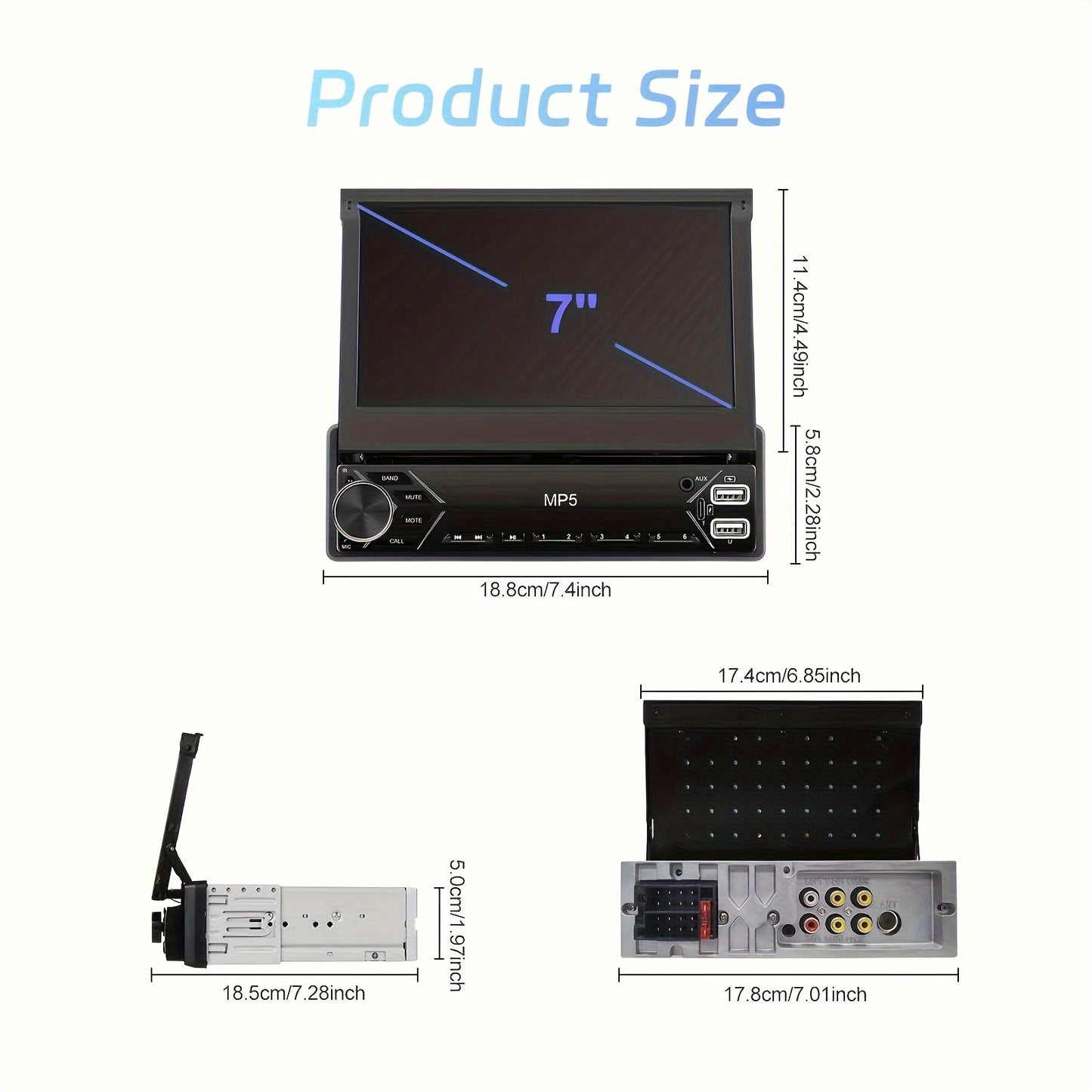 PODOFO 7-дюймовое HD-автомагнитола с выдвижным дисплеем, Mirror Link, USB и AUX входами, FM-радио и цветной подсветкой.