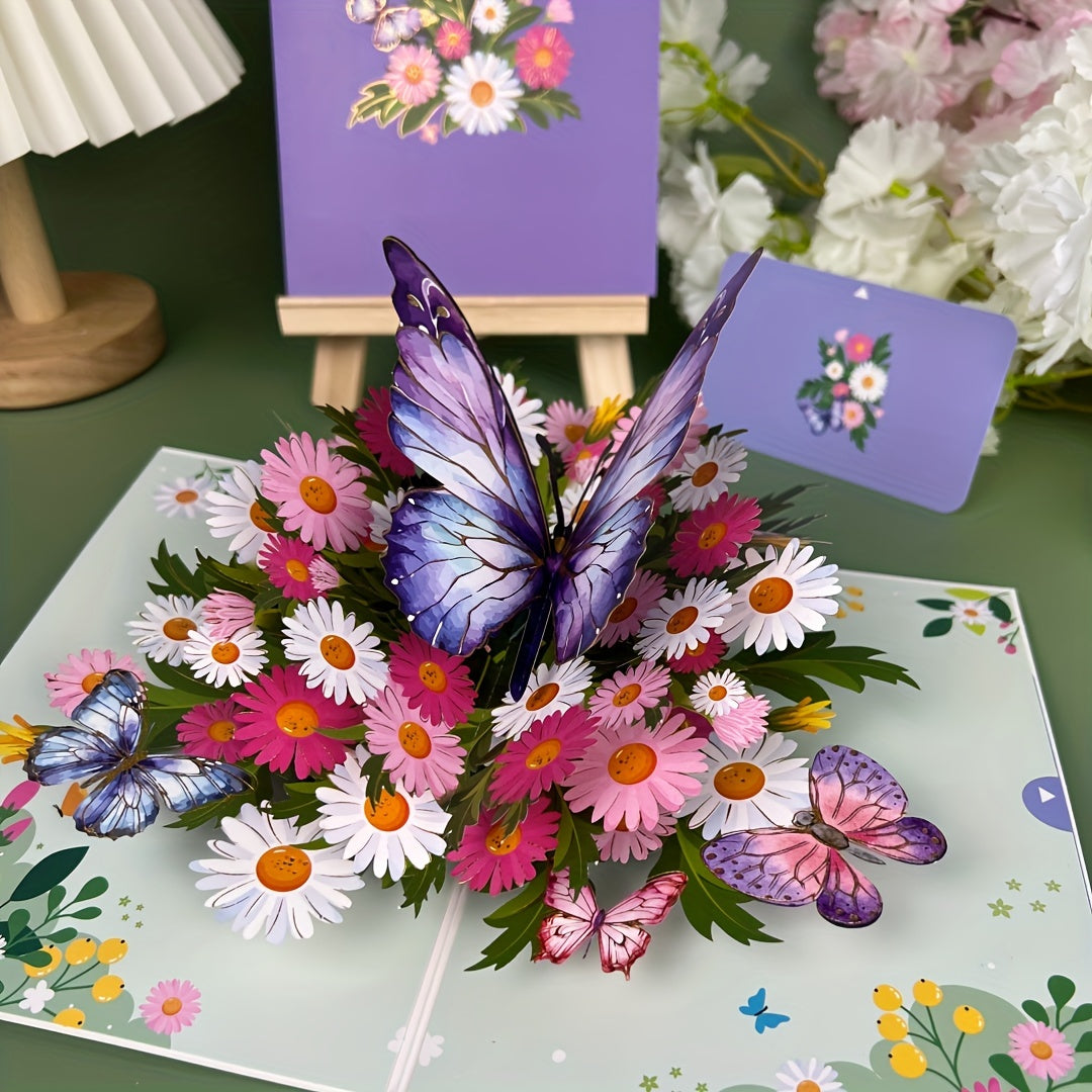 SwammCard 3D Pop-Up Greeting Card with Butterflies & Daisies - Ideal for various occasions - Unique & memorable celebration tool.