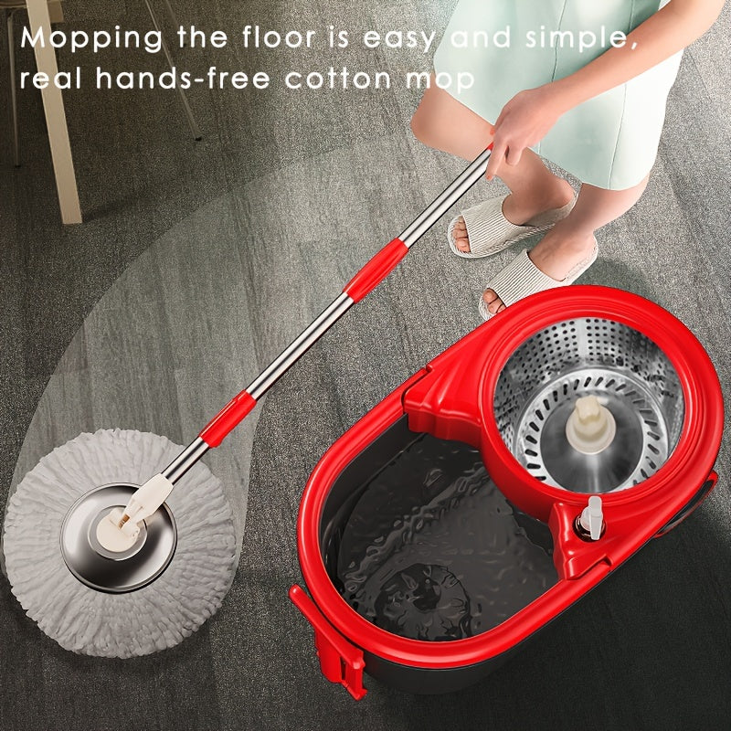 MOPPDUS Manual Double Drive Hand-Free Mop with Steel Basket and Plate - Multifunctional Rotating Mop for Kitchen, Bathroom, Living Room, and Toilet. No Electricity Required. Made of Durable Plastic.