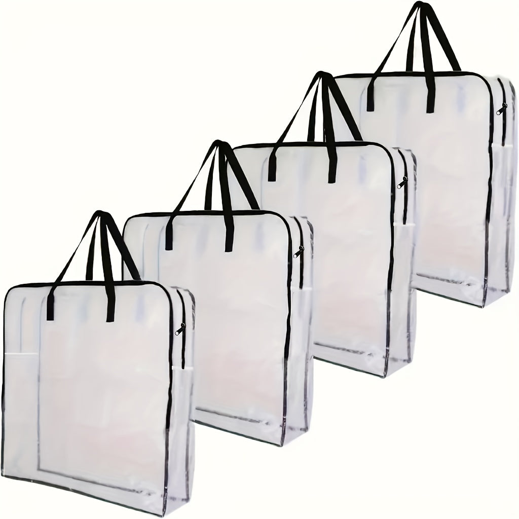 Clear Extra Large Clothes Storage Bag Set of 2, Foldable Zippered Bags with Handles for Clothes, Blankets, Quilts, Toys - Household Wardrobe Organizer, Space-Saving Solution for Closet, Bedroom, Home, Dorm