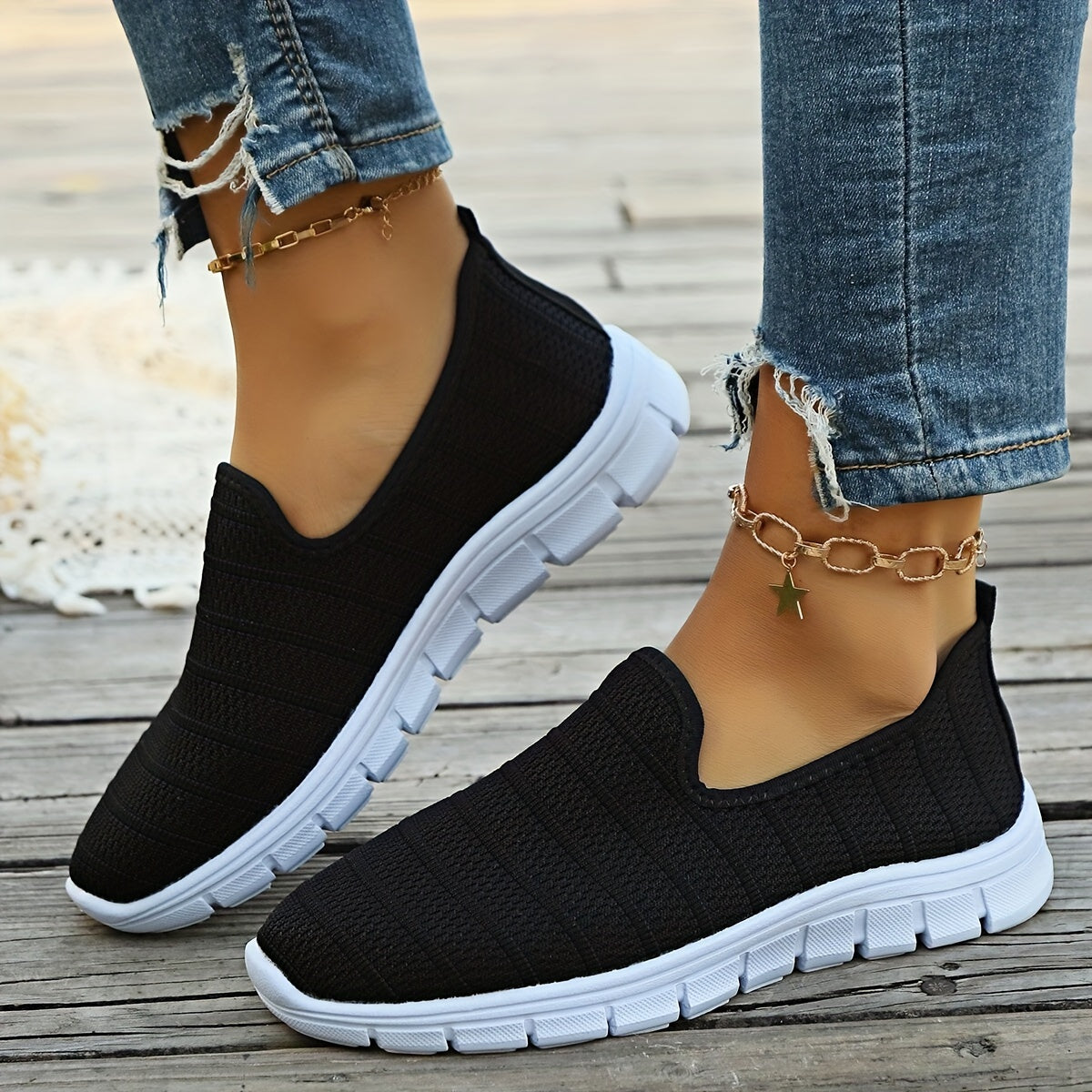 Women's Breathable Slip-On Casual Sock Sneakers, Lightweight Outdoor Sports Shoes in plus size.