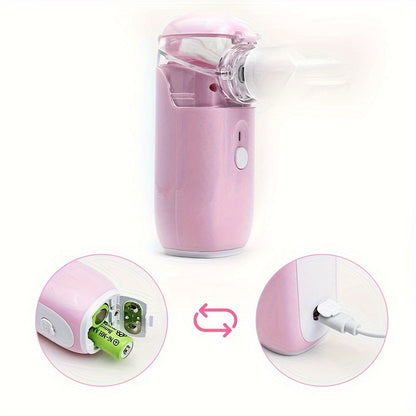 USB rechargeable handheld humidifier and facial steamer -- portable, fragrance-free moisturizing mist sprayer for home and office use, perfect beauty gift.