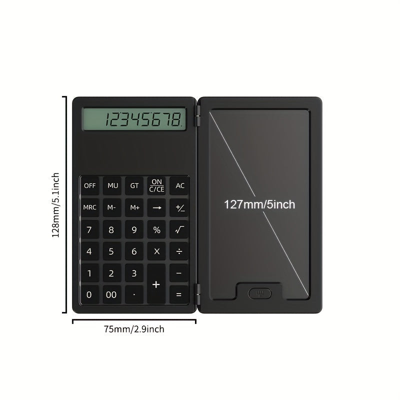 12-digit LCD scientific calculator with foldable design, stylus, and battery power. Ideal for students, teachers, and engineers. Features arithmetic functions.