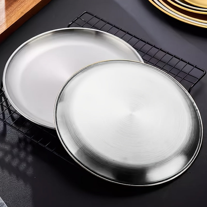 12 pieces of thickened stainless steel plates in Korean style for serving roast meat and snacks, suitable for home, kitchen, and restaurant use.