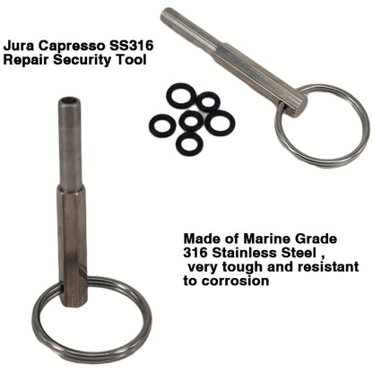 Service for repairing Jura Capresso SS316 coffee machines with special security tool key to open oval head screws.