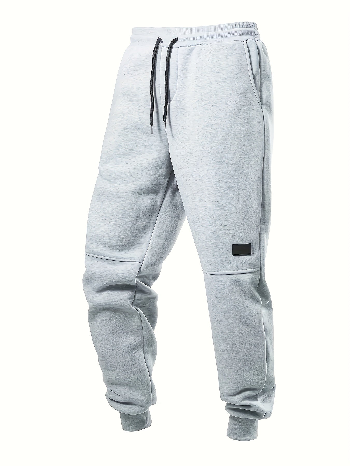 Men's plus size ribbed casual sweatpants with drawstring, pockets, made of comfortable lightweight polyester material in regular fit.