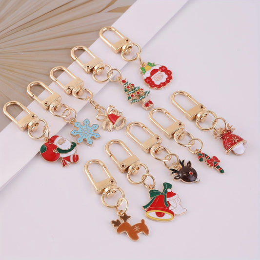 Set of 10 Cartoon Alloy Keychains, Festive Christmas Keyring Charms, Stylish Party Accessories, Women's Fashion Jewelry, Keychain Holders, Carabiner Clips, Unique Decorative Presents