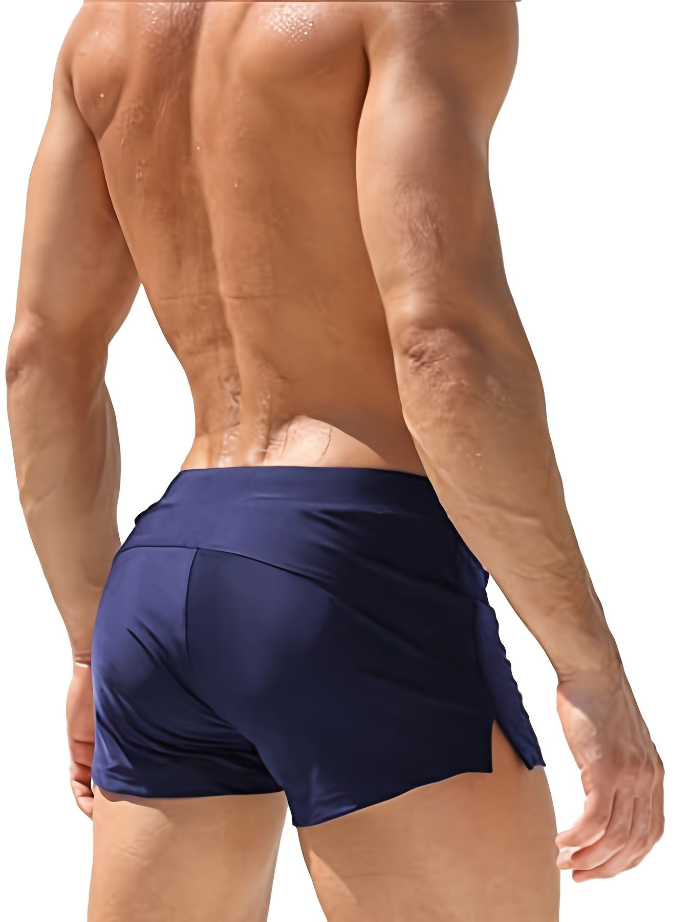 Oudasi Men's Quick-Dry Swim Trunks with Zipper Pocket - Stretchy Nylon & Elastane, Solid Color, Drawstring Waistband perfect for Beach & Pool.