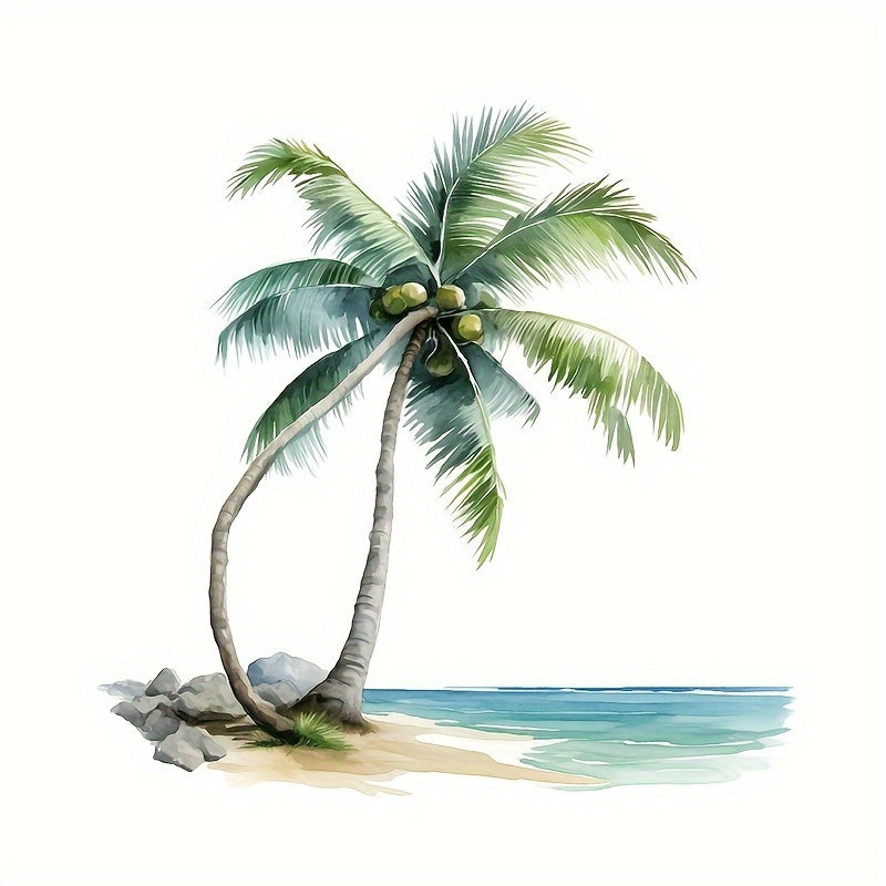 Waterproof bathroom decal featuring an ocean coconut tree design, self-adhesive with matte finish for home decor.