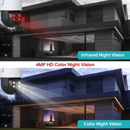 Introducing the ZHXINSD Solar-Powered Home Security Camera! This innovative camera features 2.4G WiFi connectivity, 360° viewing capability, human detection technology, color night vision, and options for cloud or SD storage. Easily access footage and