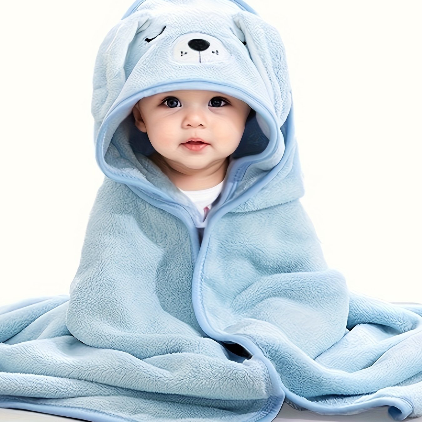 Baby Boy's 3D Animal Ear Bathrobe with Plain Cartoon Pattern, Soft, Breathable, and Absorbent. Can also be used as a towel, quilt, nap blanket, or stroller blanket.