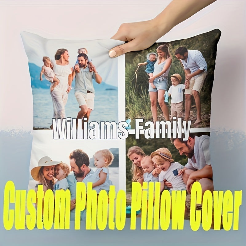 Single Custom Photo Pillowcase, 45.72x45.72 cm, made of Soft Short Plush with Single-Side Print. This personalized cushion cover features a Family or Couple picture and is made from Polyester Fiber. Perfect for sofa decor or as a Valentine's Day gift for