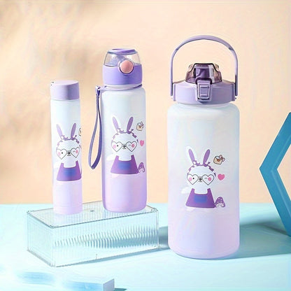 Cartoon animals sports water bottles in various sizes for outdoor activities and birthdays.