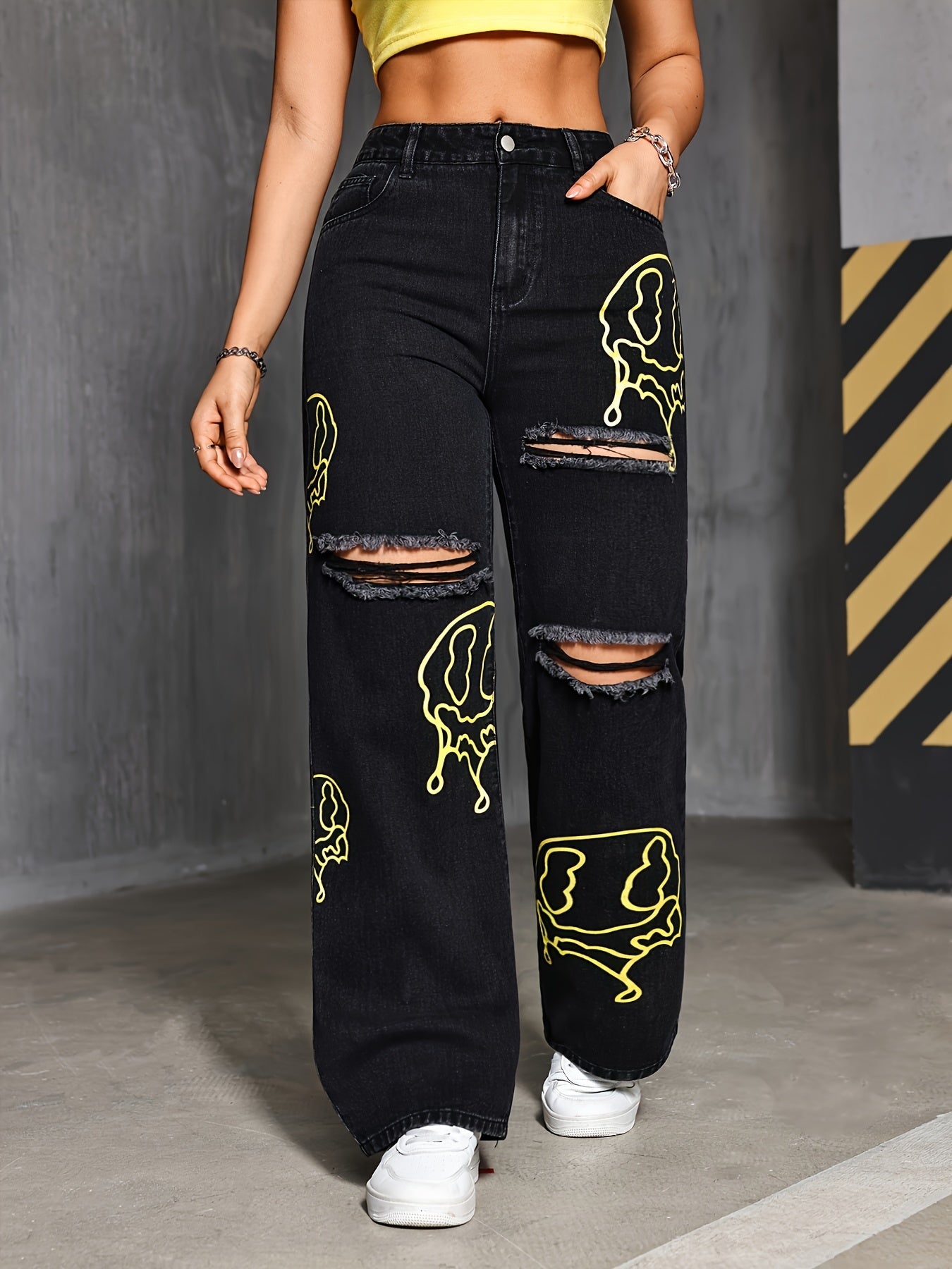 High-waisted denim jeans in solid color block, non-stretch woven fabric, long length, suitable for all seasons. Made of 80% polyester, 22% viscose, 2% polyamide, and 2% lyocell.